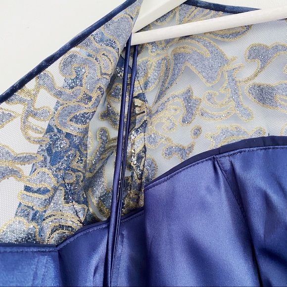 RENZ BRIDAL Navy Blue Satin Chiffon Embellished Gown - Picture 8 of 17